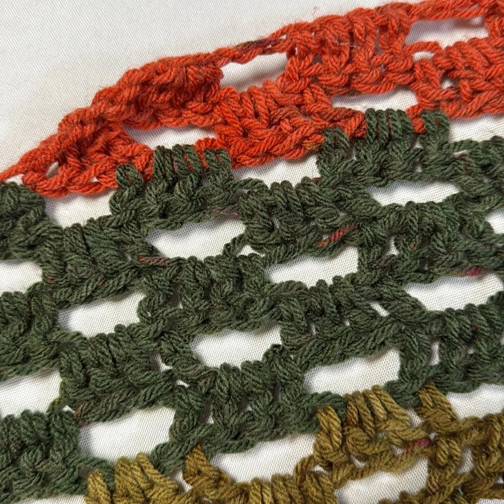 Vintage Handknit Scarf Green Orange Pink Cozy Boho‎ Cottagecore